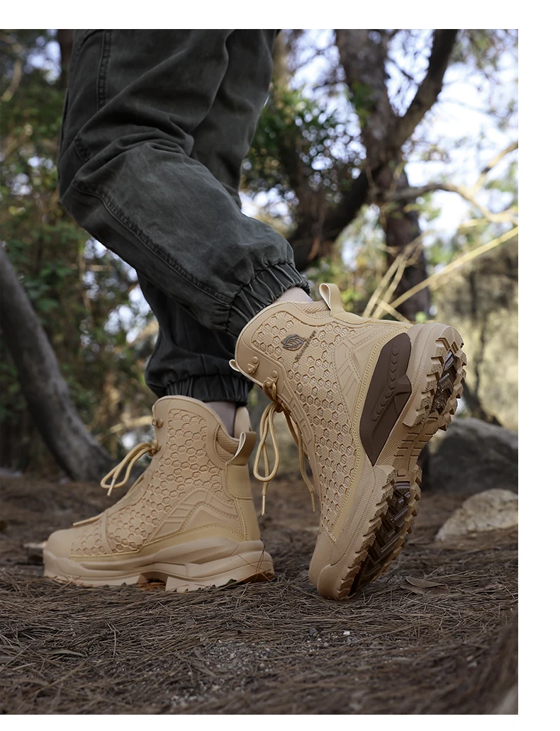 Neue Hochwertige Leder-Arbeitsstiefel für Herren, Hohe Herren-Wüstenkampfstiefel, Rutschfeste Outdoor-Wanderschuhe, Herren-Motorradstiefel – Detail 12