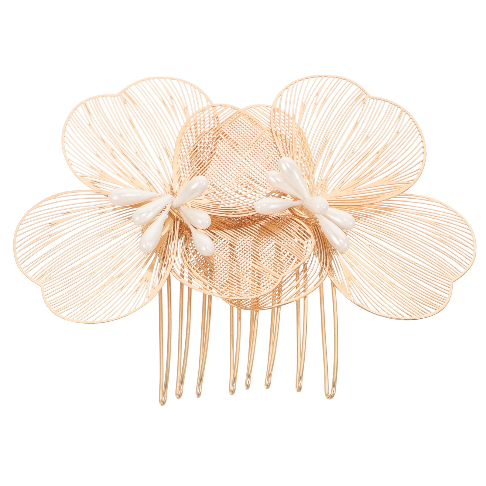 หวีดอกไม้สีทองสไตล์วินเทจแบบเกาหลี สำหรับเจ้าสาว ใช้ตกแต่งทรงผมในงานแต่งงาน  คลิปหนีบผมโลหะ
