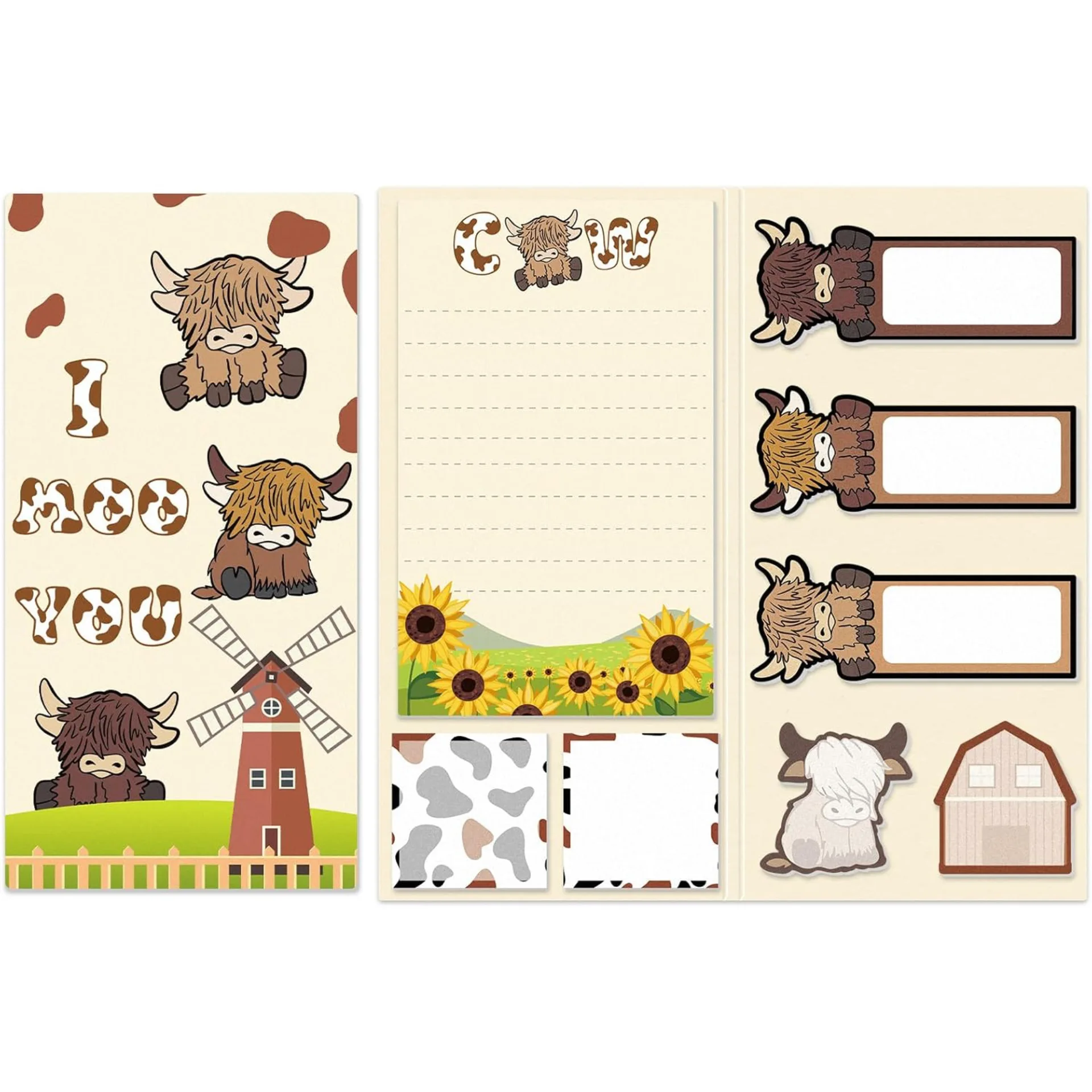 Creative Highland Cow Sticky Notes Set Cartoon Animal Shaped Reusable Sticky Notes for Students Memo Stationery