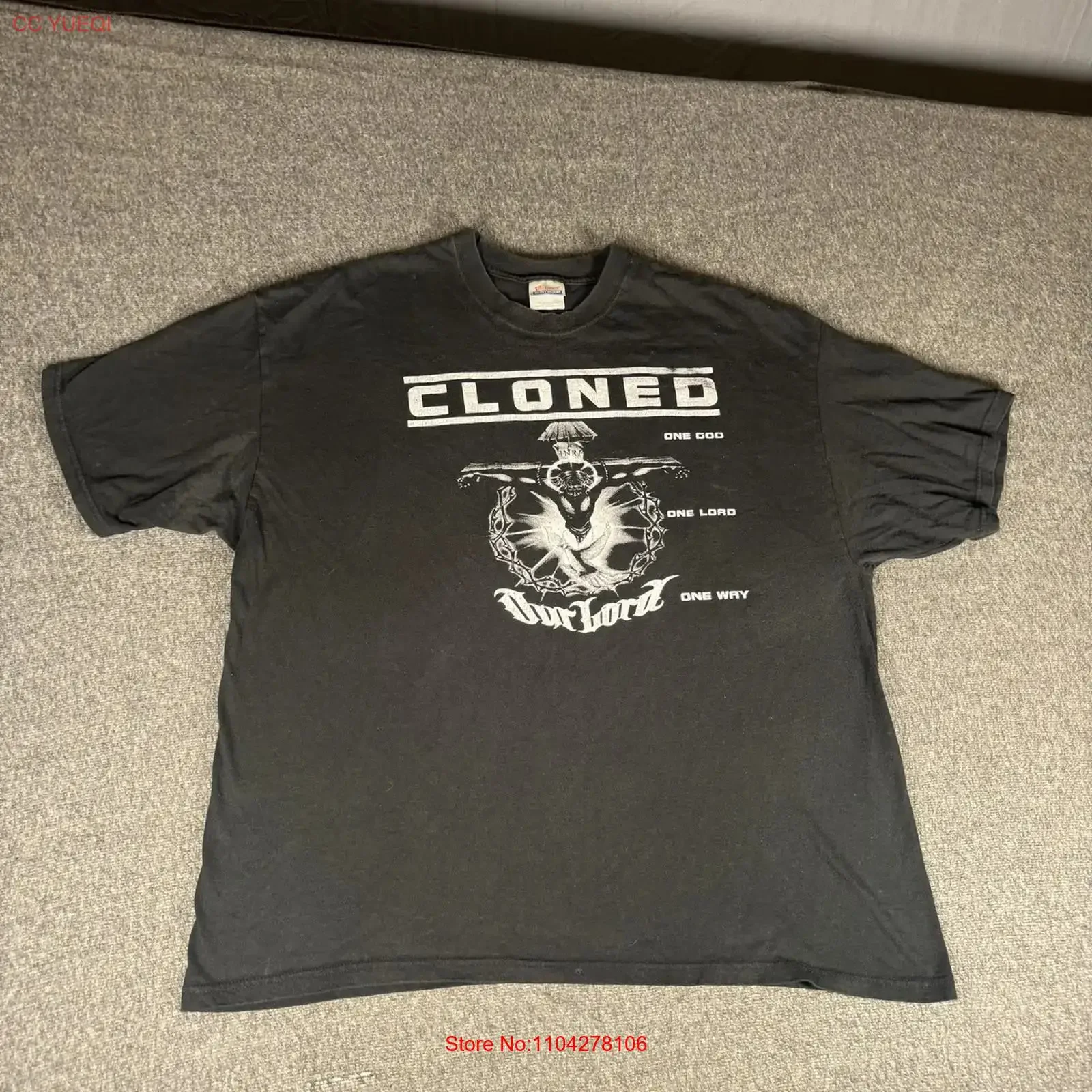 T-shirt homme cloné Our Lord Christian, taille 2XL, noir, style vintage, délavé, doux, streetwear, respirant