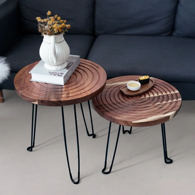 

Small Round Movable Coffee Table, Sofa Side Table, Walnut Corner Table, Foldable Side Table, Balcony Tea Table, Storage Table