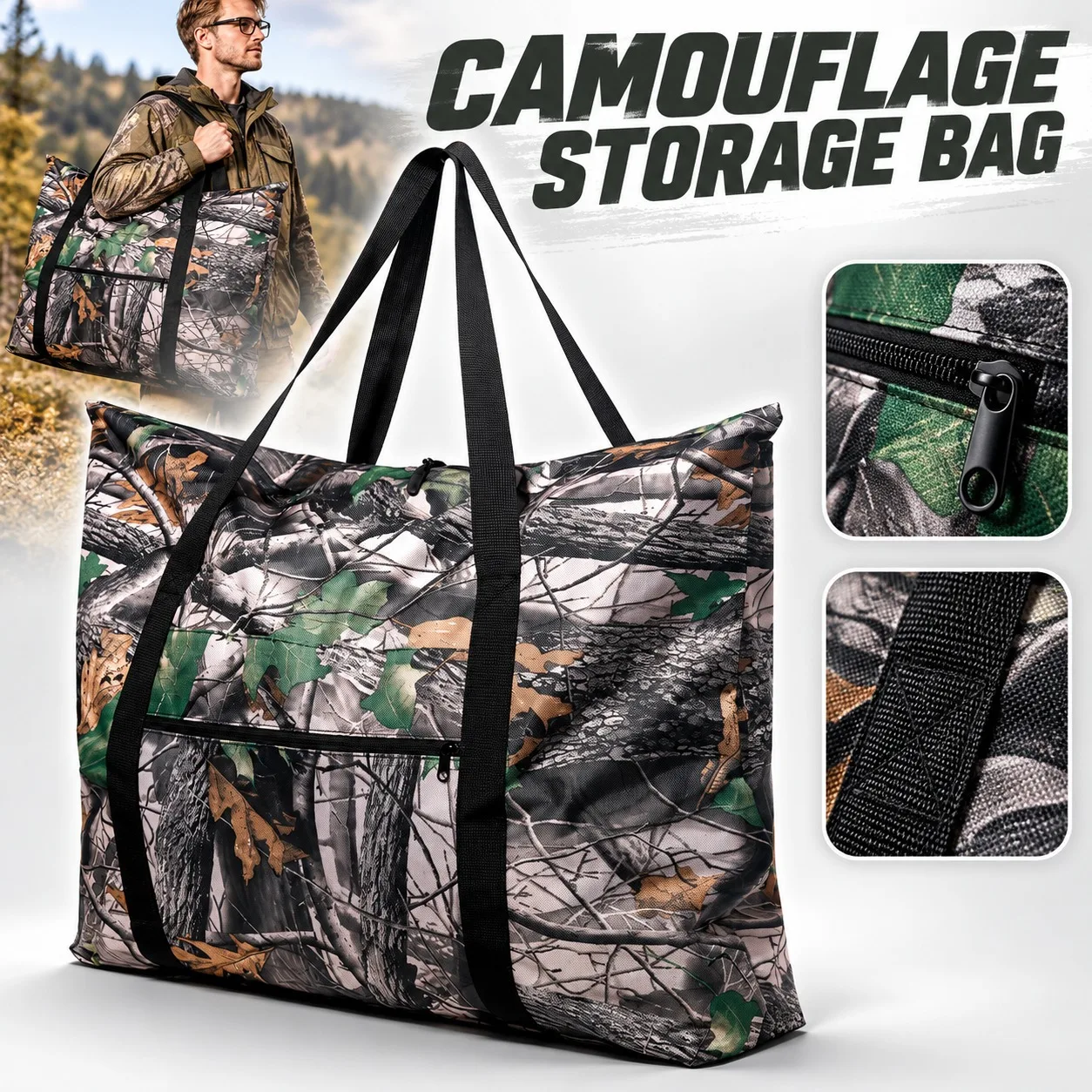 Camo Duck Decoy Bag Large Capacity Scent Proof Waterfowl Storage Tote for Duck Goose Hunting Outdoor Marsh Field Gear Transport