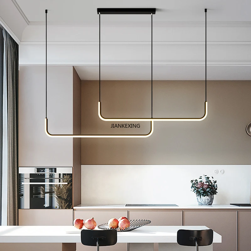 Moderne Eenvoudige Ledkroonluchter Zwart Goud Dimbaar Voor Keukentafel Eetkamer Suspensionhuis Decor Verlichting Lusters Armaturen