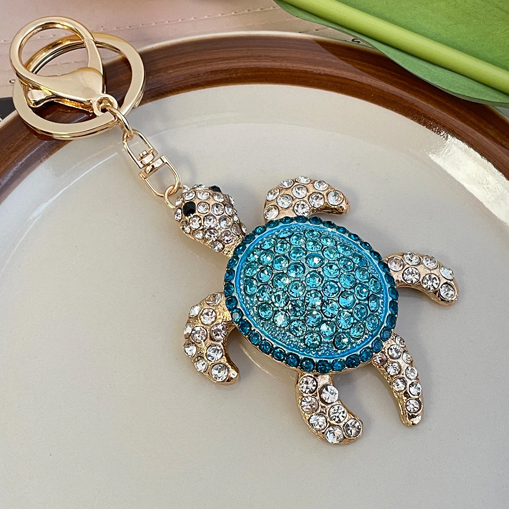 Large Marine Animal Turtle Key Ring Women\'s Luxury Rhinestone Crystal Tortoise Keychain Handbag Pendant Souvenir Birthday Gift