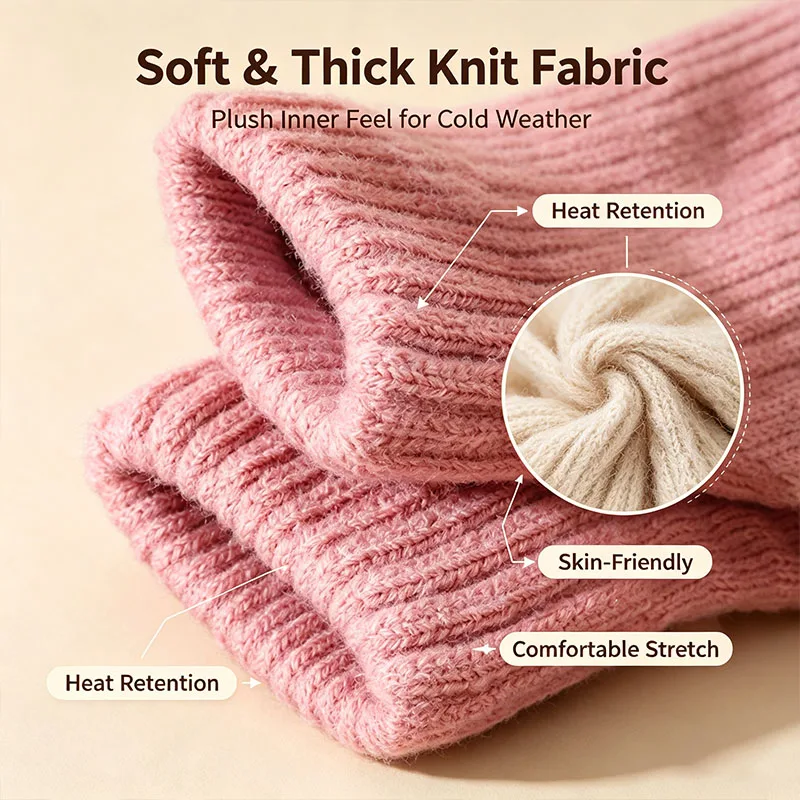 Winter Knit Warm Cable Knit Fleece Lined Thermal Winter Mittens Unisex for Cycling Commute Outdoor HST04