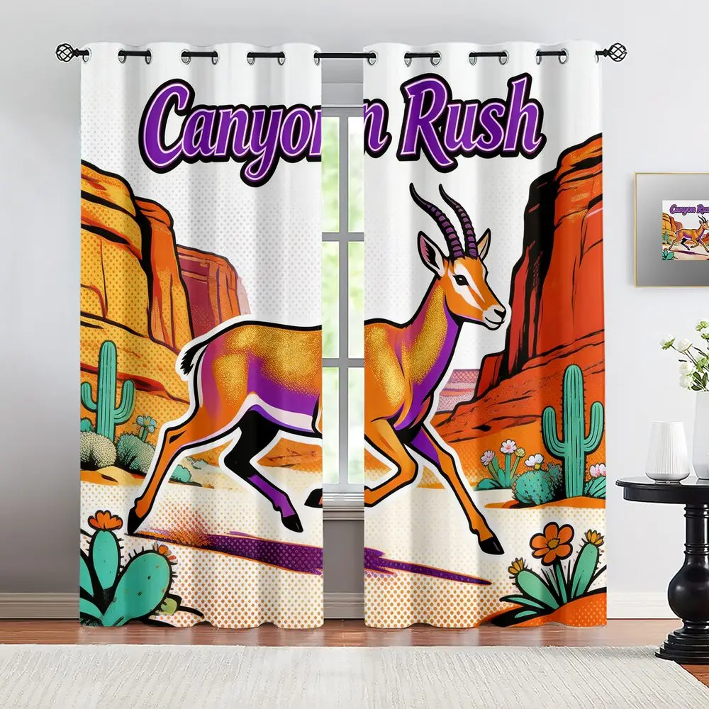 

Rush Antelope Printed Curtains Desert Landscape Pop Art Style Light 85% BlockingCurtains For Bedroom Living Room Home Decor