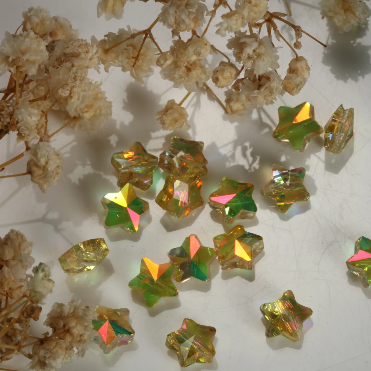 8mm Off White Faceted Star Beads Straight Hole Glass Five-pointed Star Beads for DIY Handmade Jewelry Bracelet Accessories