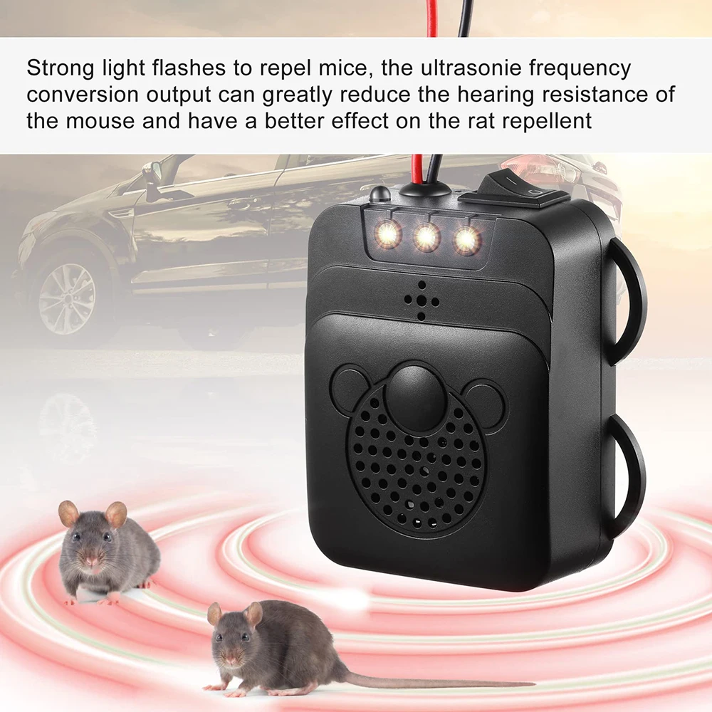 Podofo 12V Auto Ultraschall-Mäuseabwehr Anti-Ratten-Abwehrgerät Ungiftig mit Evictor Stroboskoplicht für Auto LKW Wohnmobil – Detail 1
