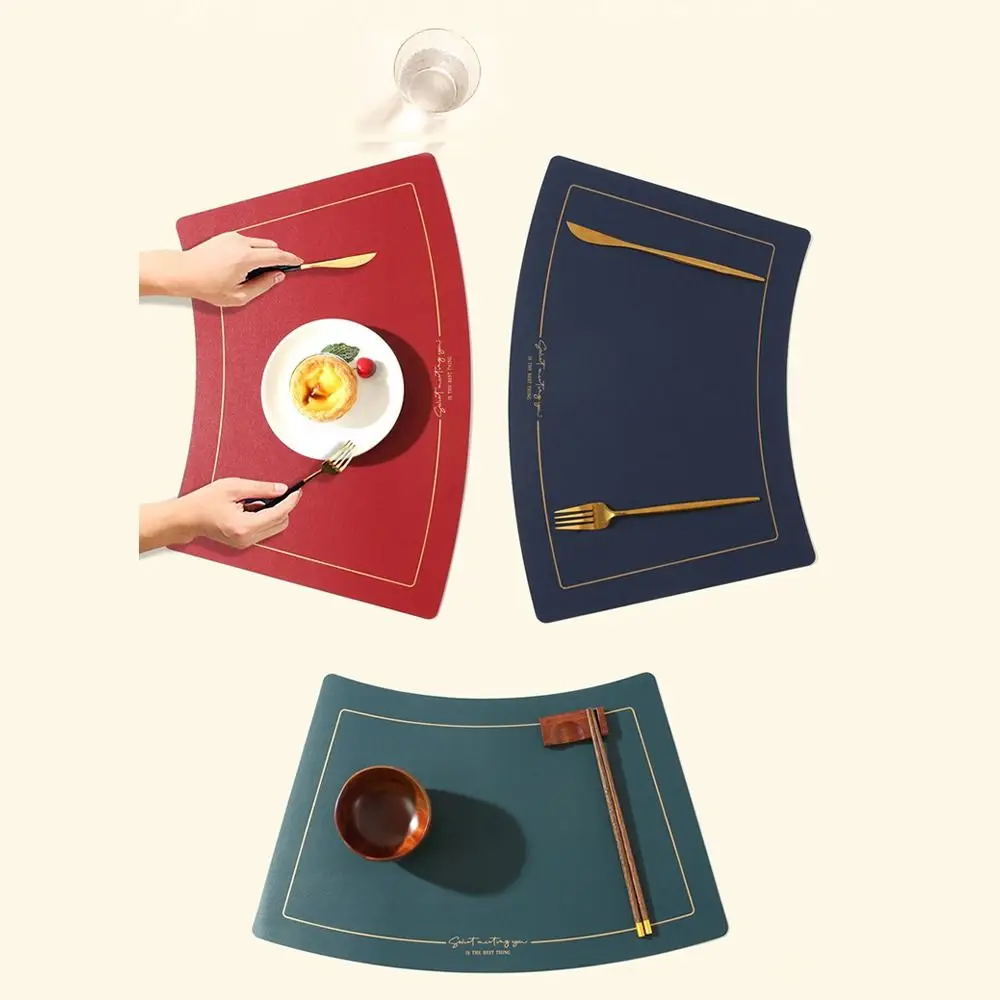 PU Leather Leather Placemat Chinese Style Oil Resistant Fan-shaped Placemat Modern Design Heat-insulating Oil Proof Mat