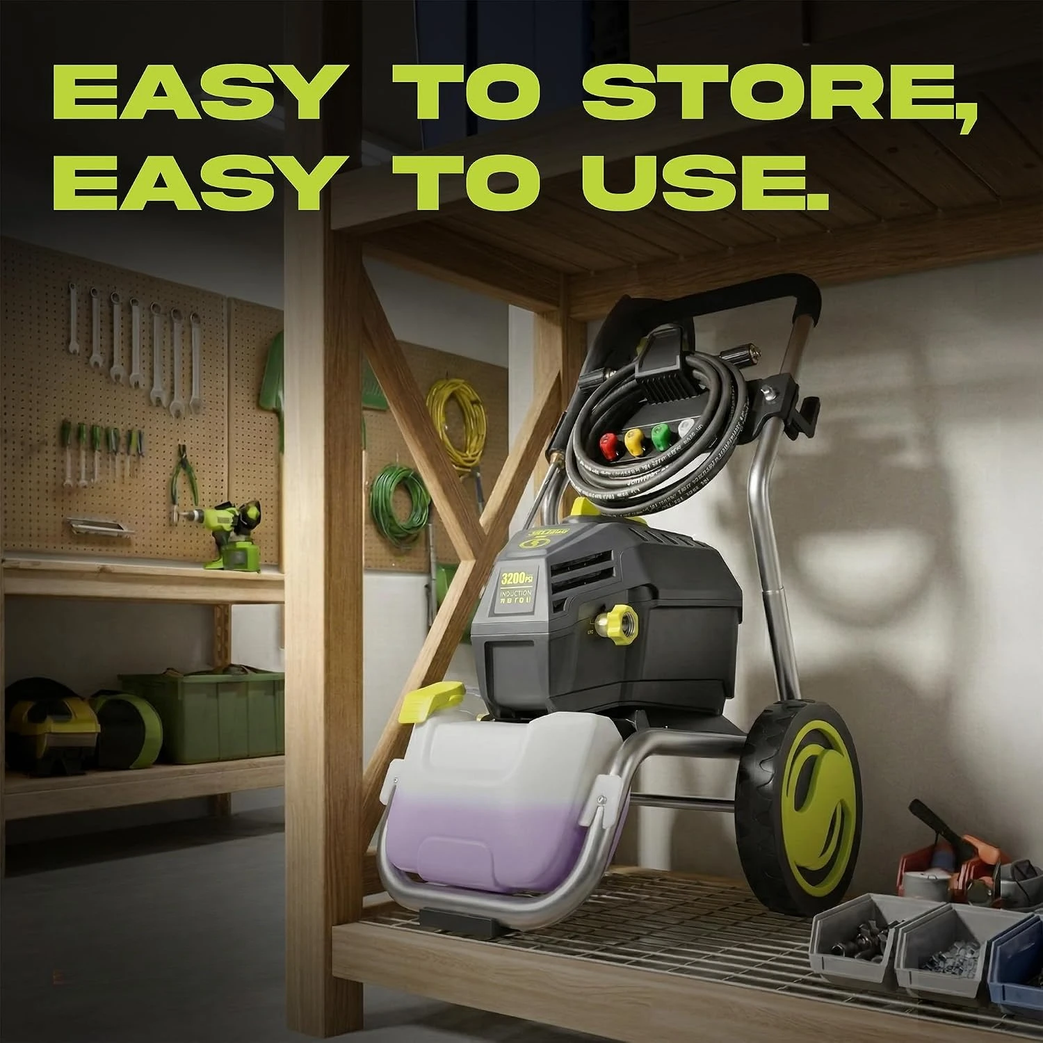 14.9A  Pressure Washer 5 Quick-Connect Tips Detergent Tank for Cars Fences Patios and Decks