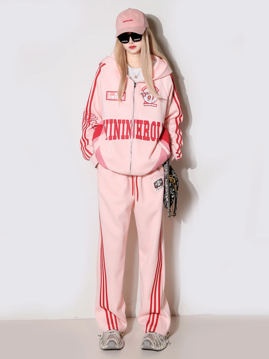 

Casual Hoodie Set Women's Spring Autumn Sport Long Pants Large Size Trendy Youthful Two-Piece Set Comfortable Cotton Zipper