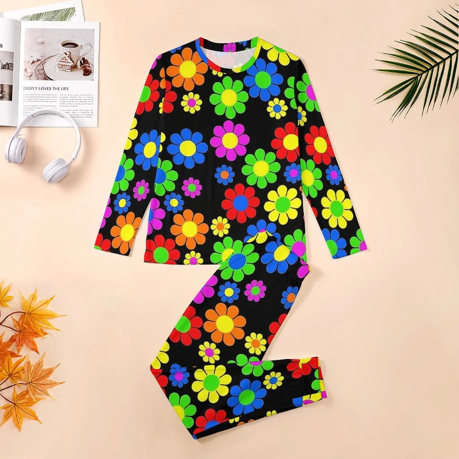 Flower Power Pajamas Spring Daisy Floral Print Aesthetic Sleepwear Men 2 Piece Graphic Long Sleeve Fashion Oversize Pajama Sets