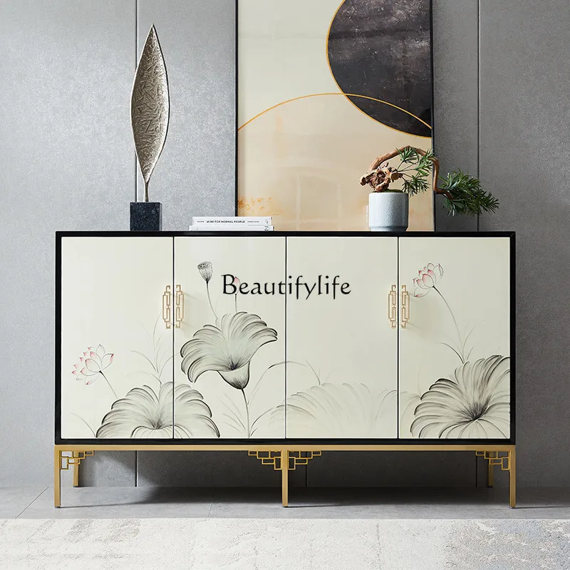 

New Chinese hand-painted dining side cabinet Modern simple home shoe cabinet Room partition