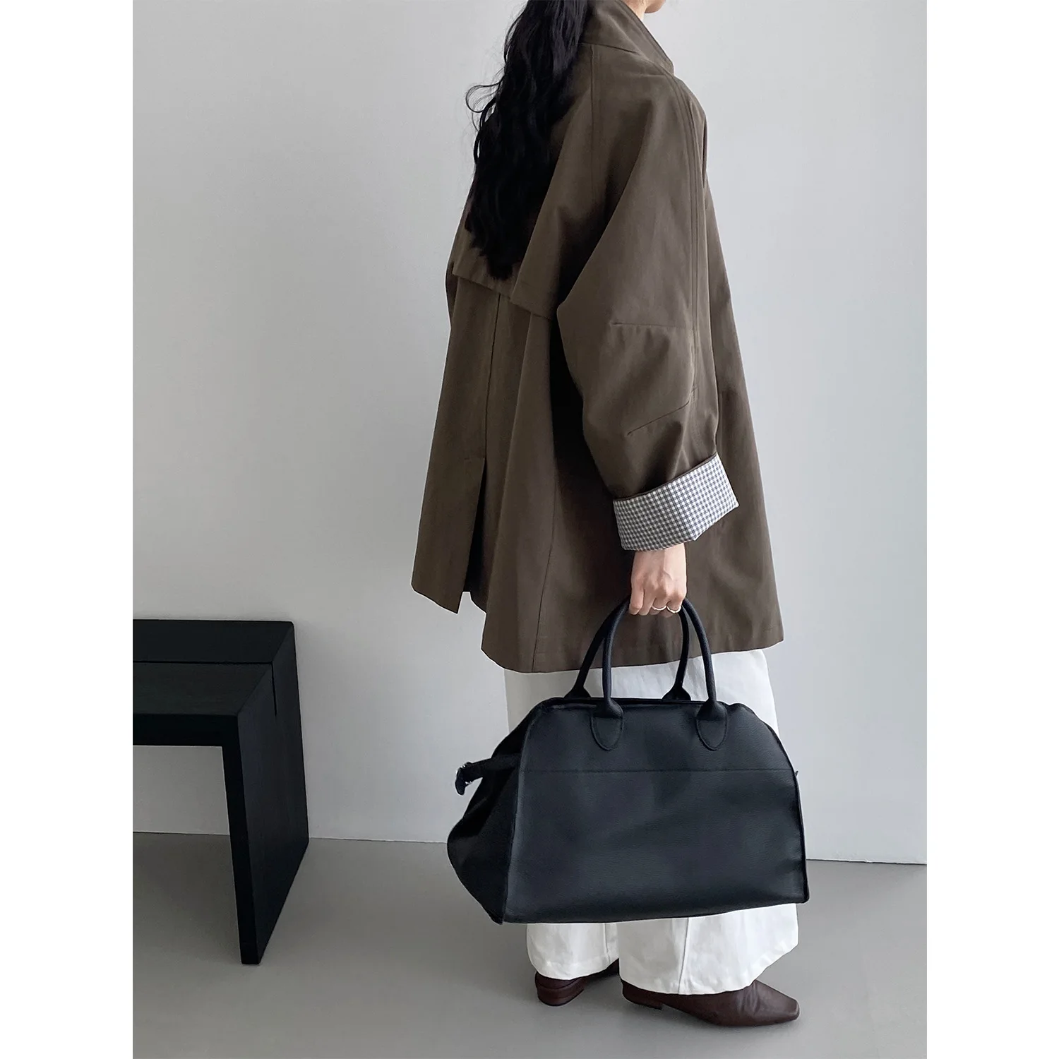SuperAen Korean Style Retro Stand-up Collar Trench Coat for Women Loose Mid-length Simple Jackets
