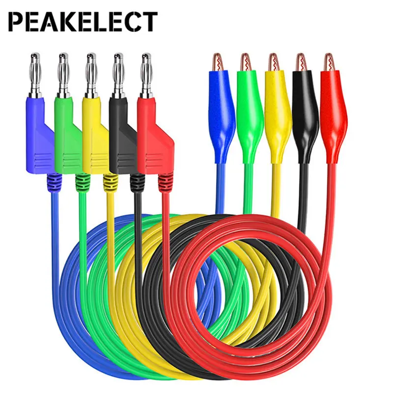 

Peakelect P1044 5PCS 4mm Stackable Banana Plug To Red Copper Alligator Clip Test Leads Durable Test Cable for Multimeter 1M