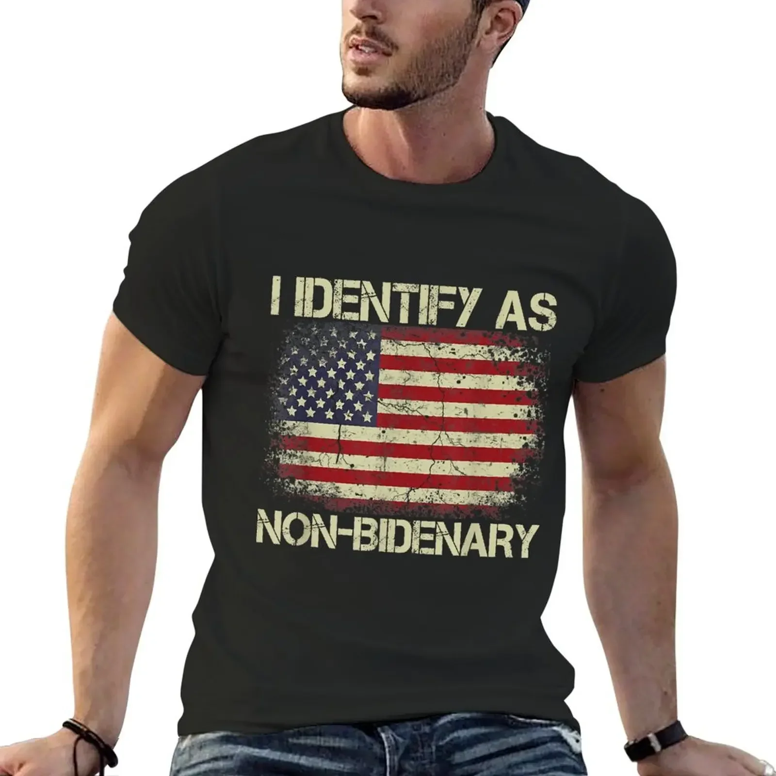 

Vintage Grunge American Flag I Identify As Non-Bidenary T-Shirt anime vintage graphic tee mens graphic t-shirts anime