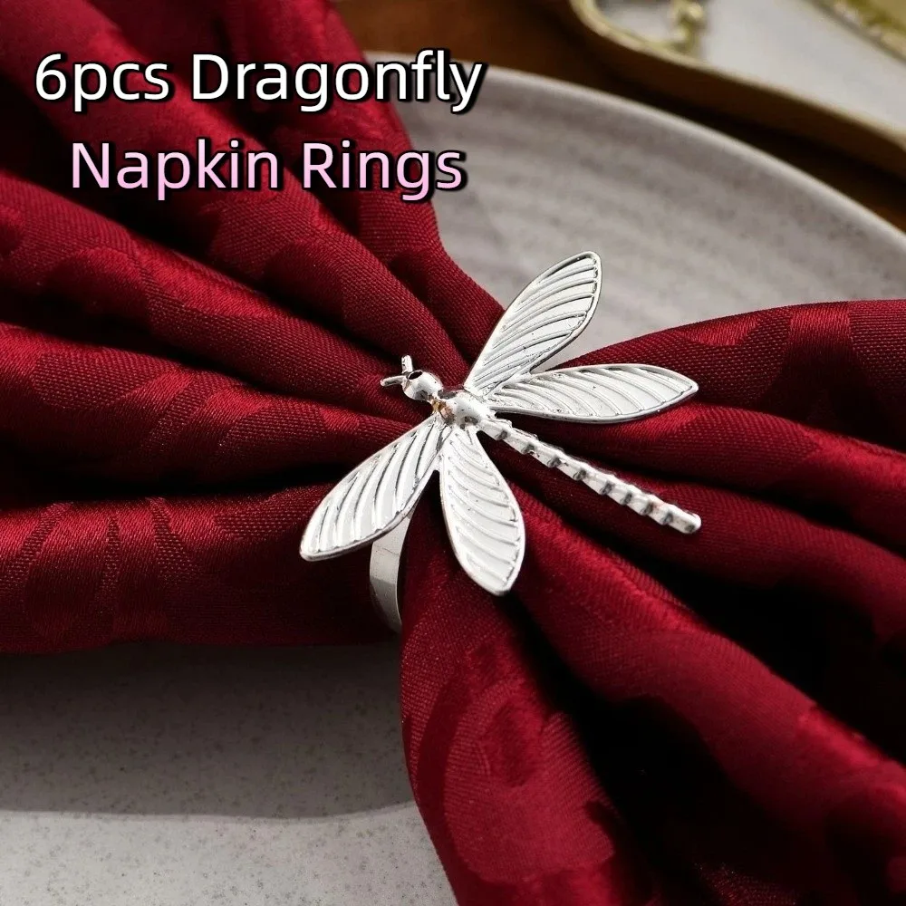 6 pieces/set Minimalist Dragonfly Napkin Rings Modern Style Metal Insect Napkin Buckle Gold Elegant Table Decorations
