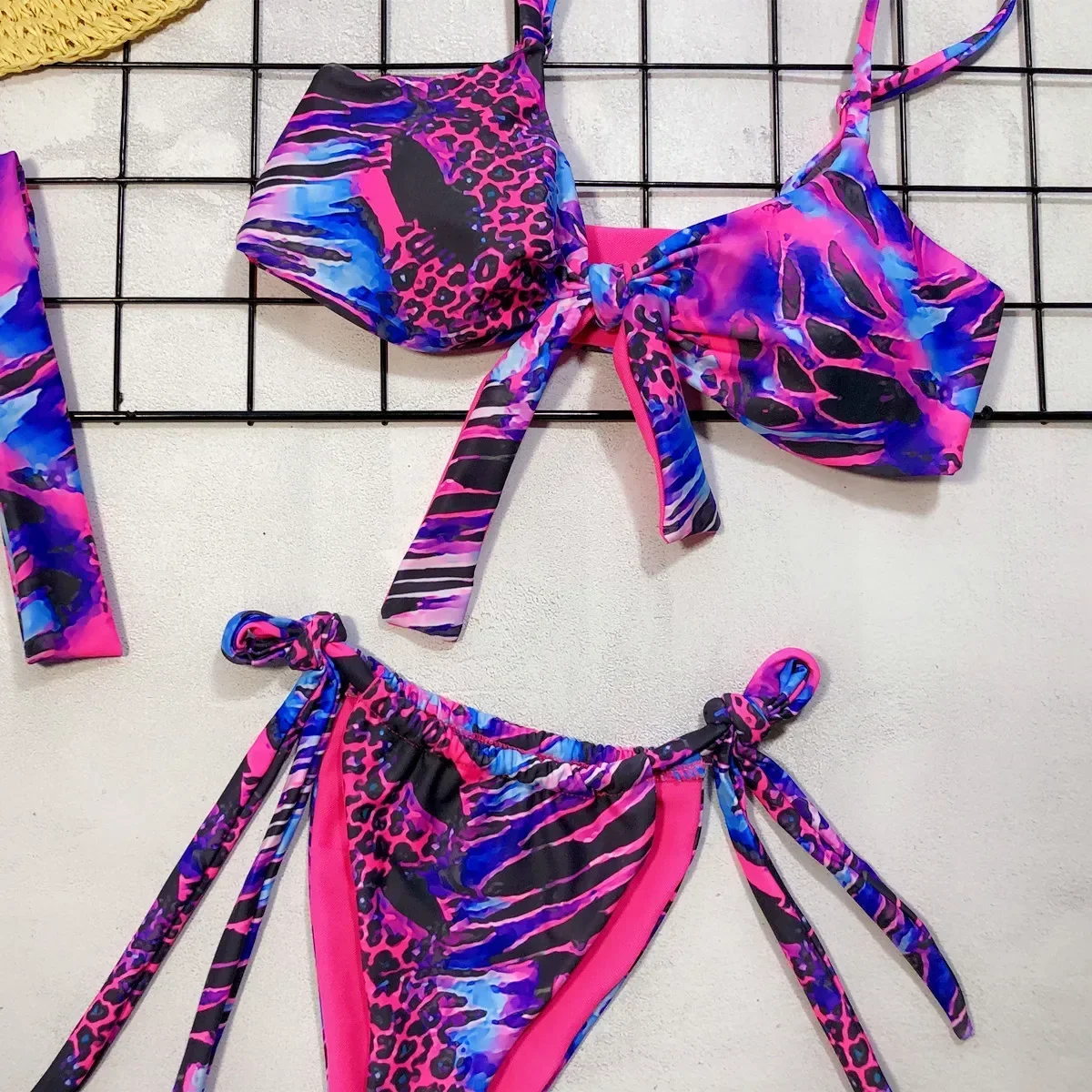 Costume da bagno bikini sexy da donna push up costume da bagno bikini con fiocco con stampa colorata set costume da bagno bikini da spiaggia femminile con fascia