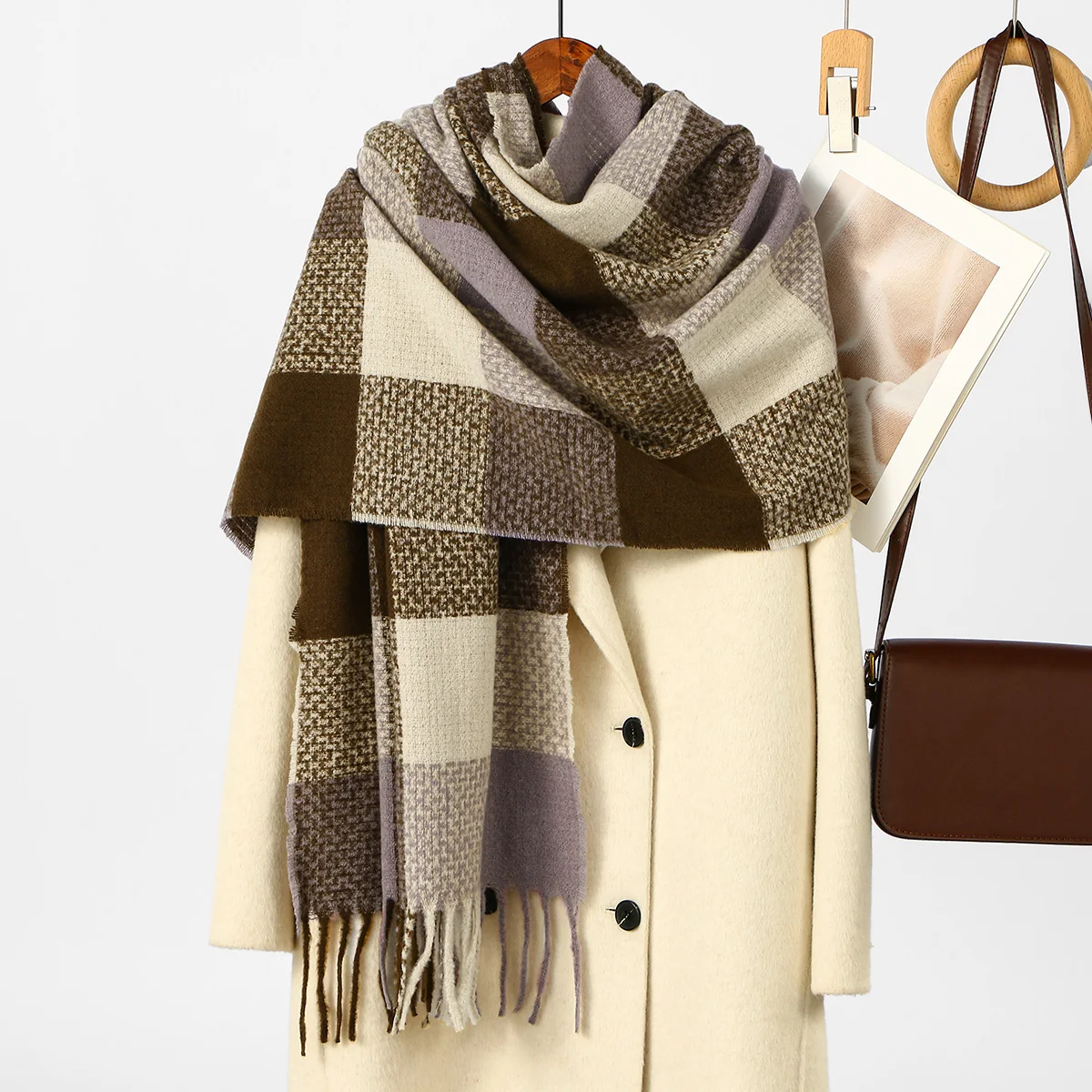 Neuer Leoparden-Kaschmirschal für Damen, Winter, hält warm, modischer kariertes, langer Schal, Damen-Wickel, dicker Pashmina, für den Außenbereich – Detail 30