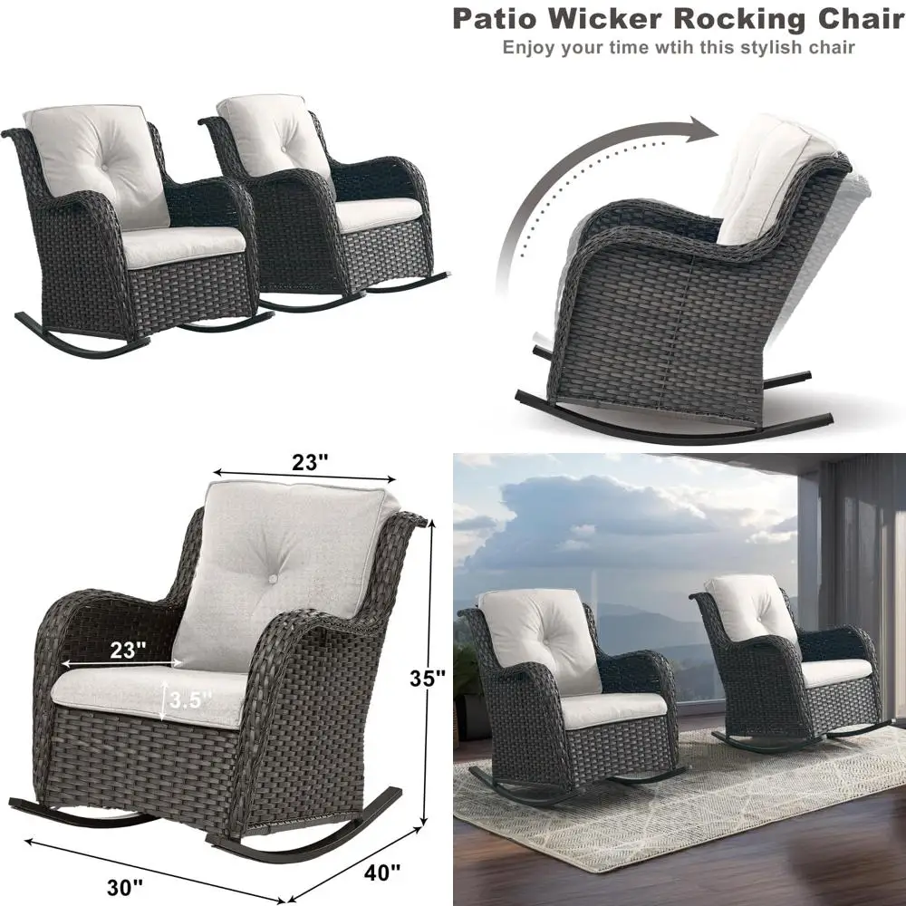 

Two-Piece Outdoor Wicker Rattan Rocking Chair Set with High Back and Deep Seating for Patio, Deck, and Garden