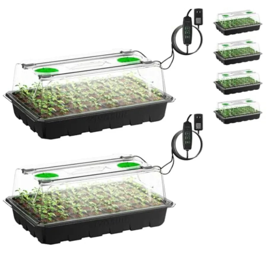 6-Pack Seed Starter Trays for indoor gardening, green plastic trays with 240 cells, 3.6-inch tall cover, adjustable vents, drai