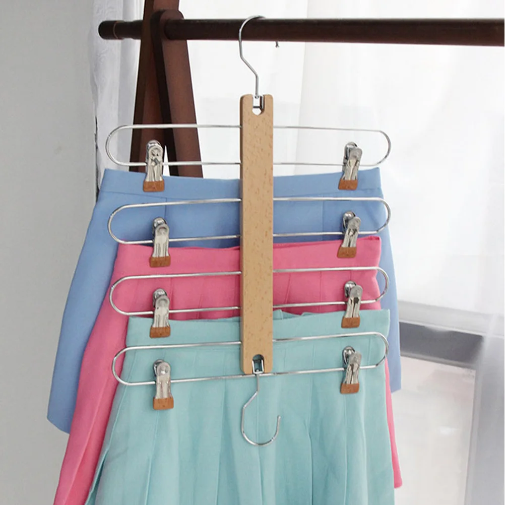 

Multifunctional Telescopic Solid Wood Skirt Hanger Foldable Rack For Closet Organizer Clothing Display Storage Pants Jeans Clip
