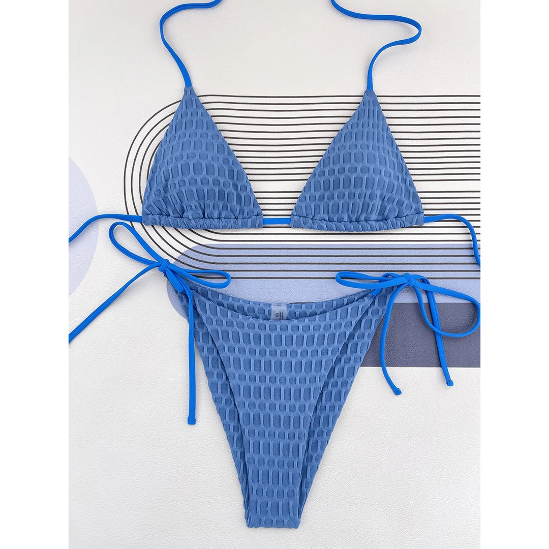 Halter Neckholder Bikini mit Falten, brasilianischer Mini-BH, Damen-Badebekleidung, zweiteiliger Bikini-Set, Badeanzug, Badebekleidung, Schwimmbekleidung V3869A – Detail 24