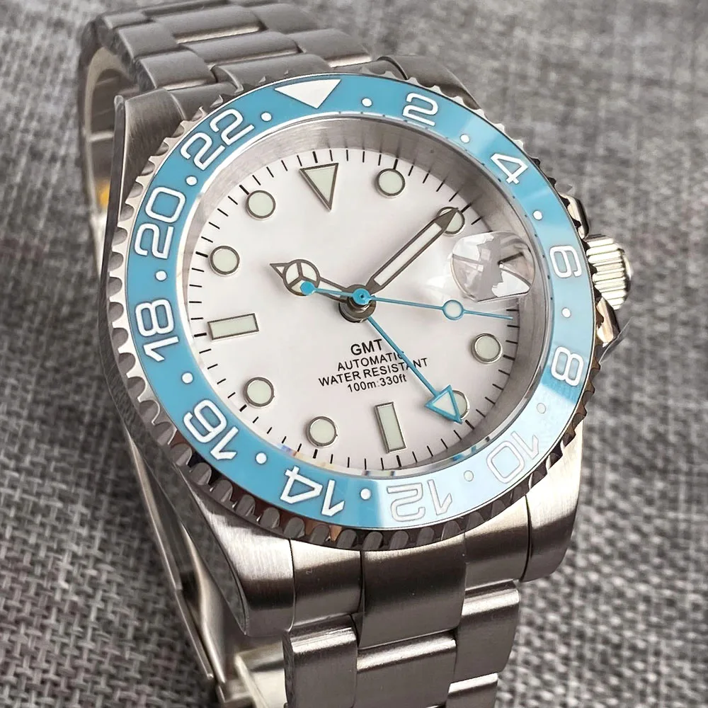 ที่กําหนดเอง 40mm Ice Blue Dial 200M กันน้ําผู้ชายนาฬิกา Selfwing NH34 GMT การเคลื่อนไหว 316L เหล็ก Diver นาฬิกาข้อมือเครื่องประดับ