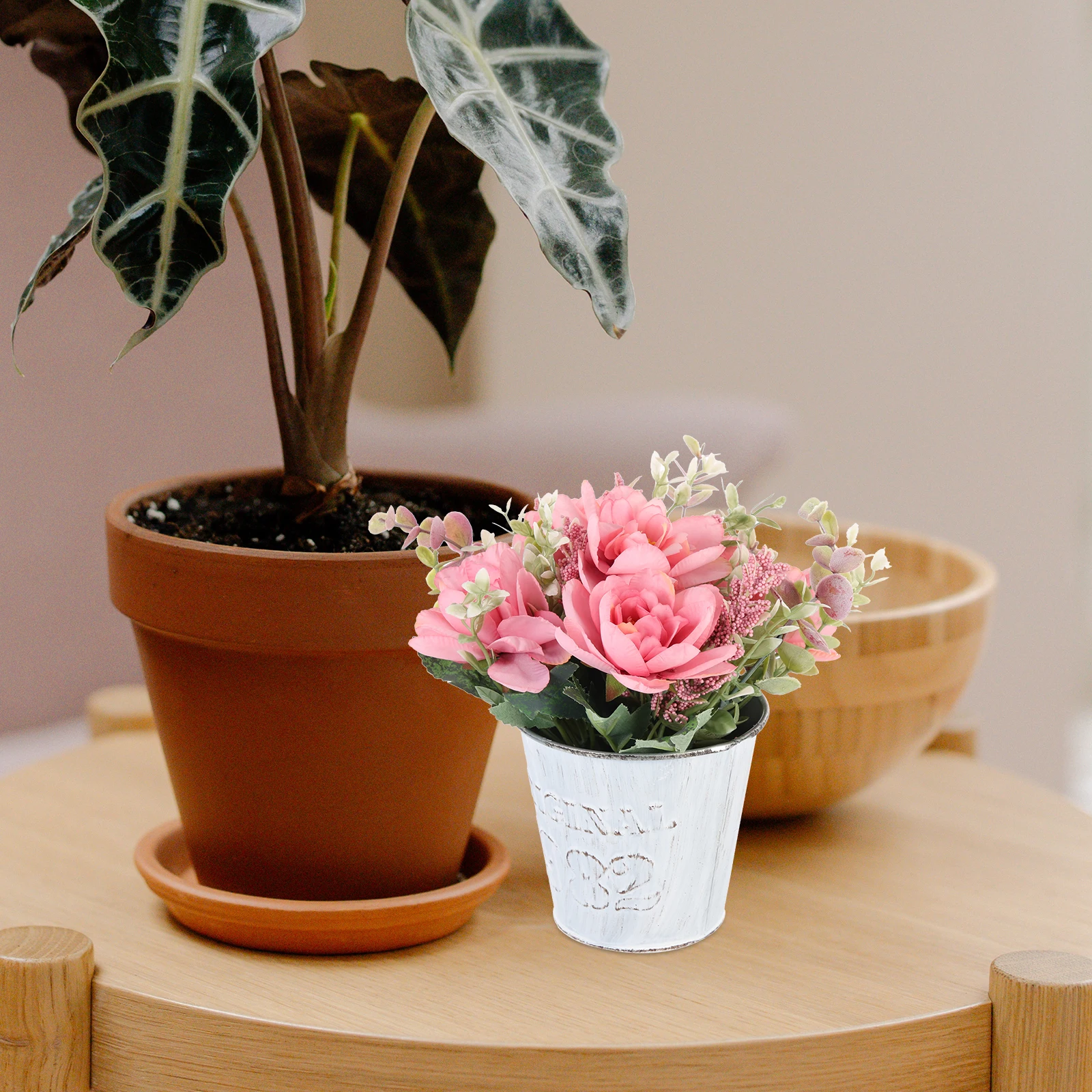 

Artificial Flowers Iron Tin Pot Plants Decorative naments Faux Silk Peonies Never Wither Fade Long Lasting Fall Decorations