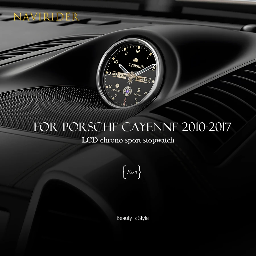 For Porsche Cayenne New Upgrade LCD Car Stopwatch Interior Dashboard Central Clock Compass Time Electronic Meter