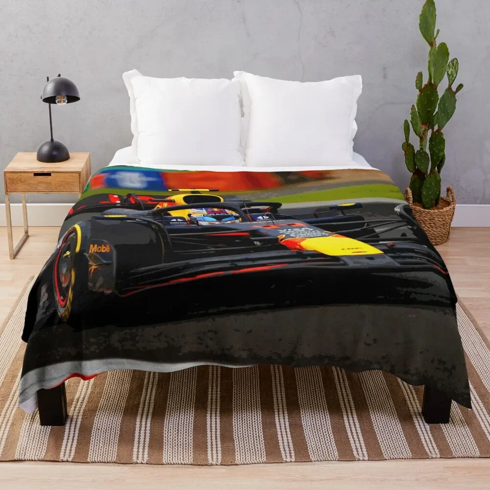 Sergio Checo Perez racing his 2024 F1 racecar abstract Throw Blanket Quilt Luxury St Flannel Blankets