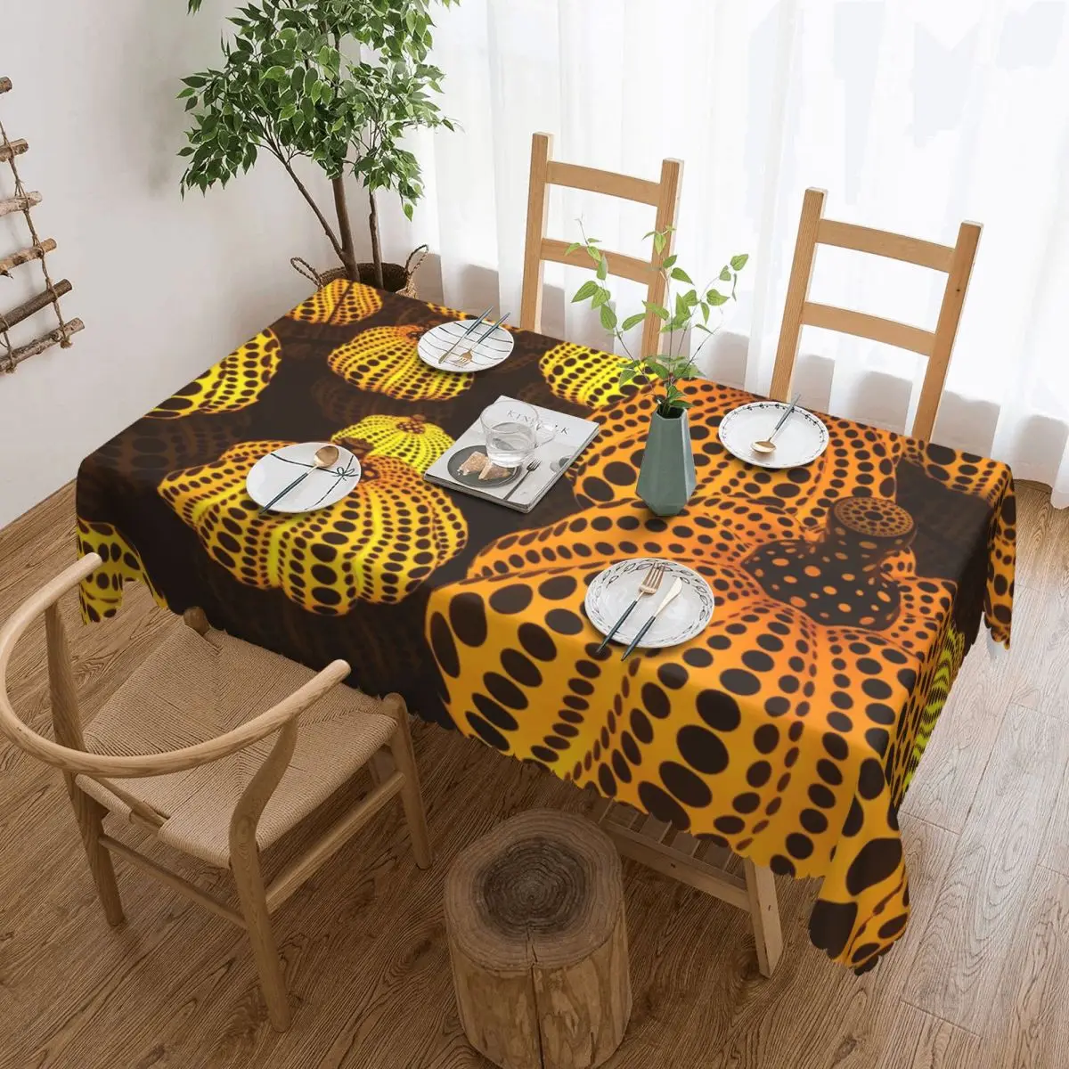 

Custom Rectangular Waterproof Abstract Art Yayoi Kusama Pumpkin Table Cover Aesthetic Table Cloth Tablecloth for Picnic