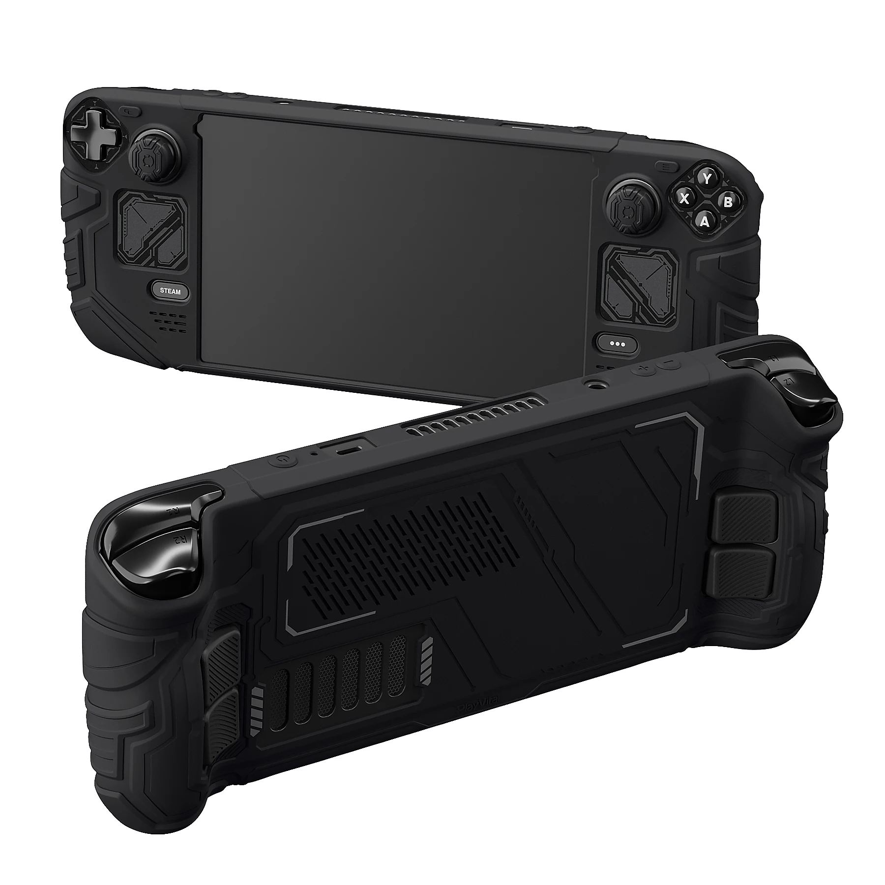 

PlayVital Mecha Protective Case for Steam Deck OLED & LCD,Anti-Slip Silicone Grip Cover for Steam Shockproof Shell - Black