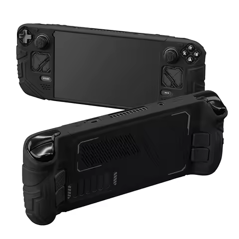 PlayVital Mecha Protective Case for Steam Deck OLED &amp; LCD,Anti-Slip Silicone Grip Cover for Steam Shockproof Shell - Black