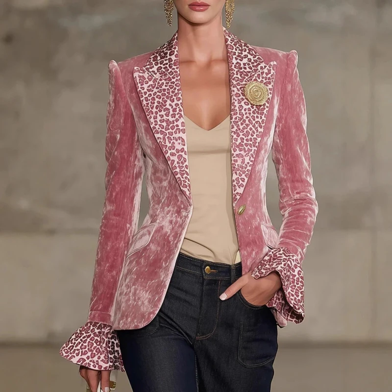 Lady's coat, business suit, long-sleeved collar, digital print blouse, small suit, office professional cardigan jacket