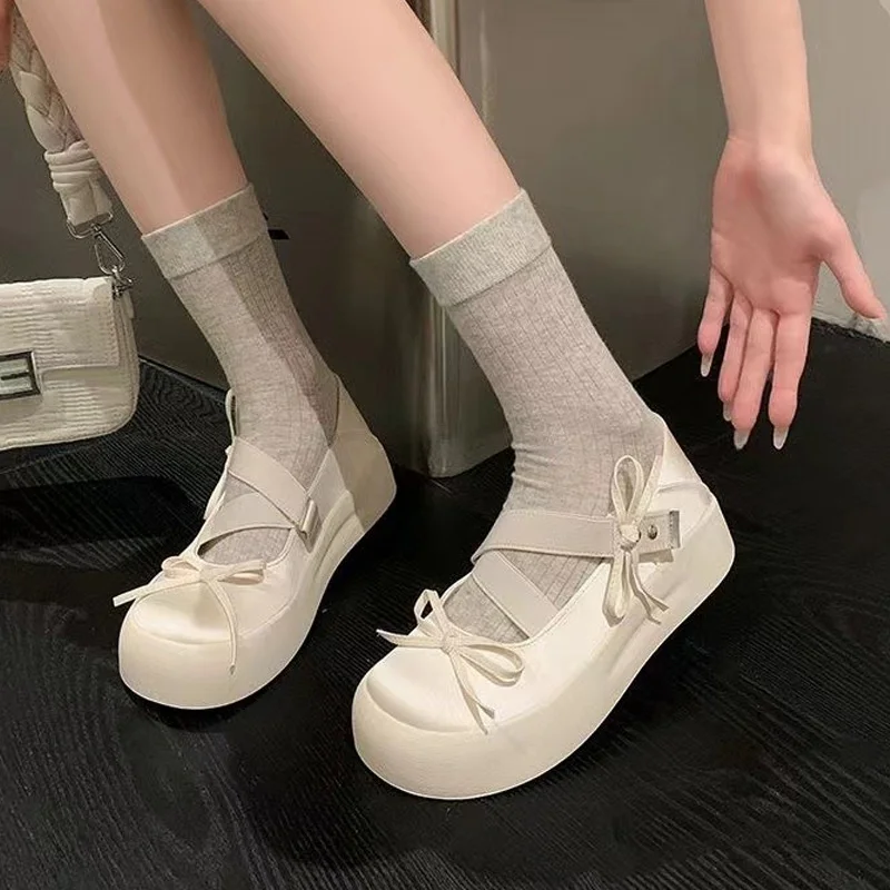 

Women Shoes Sweet Satin Bowknot Ballet Flats Cute Round Toe Pumps Lolita Shoes Elastic Band Hook&Loop Platform Low Heels Loafers
