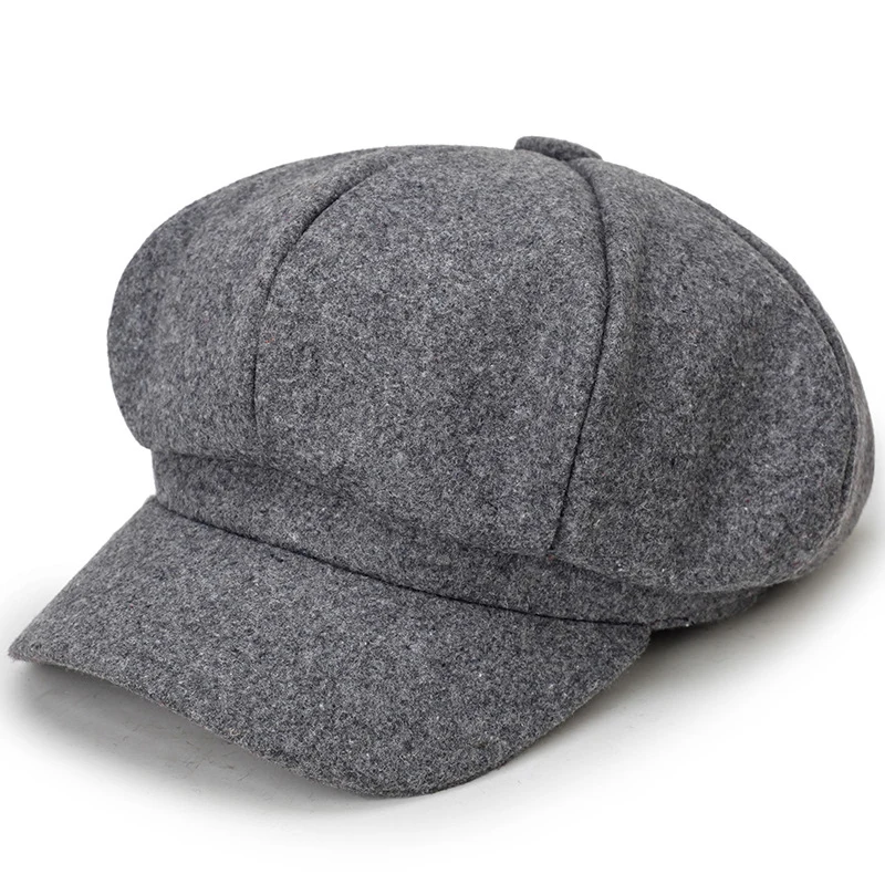 Woolen solid color beret fashion outdoor cotton hat autumn and winter windproof hats men\'s and women\'s universal caps