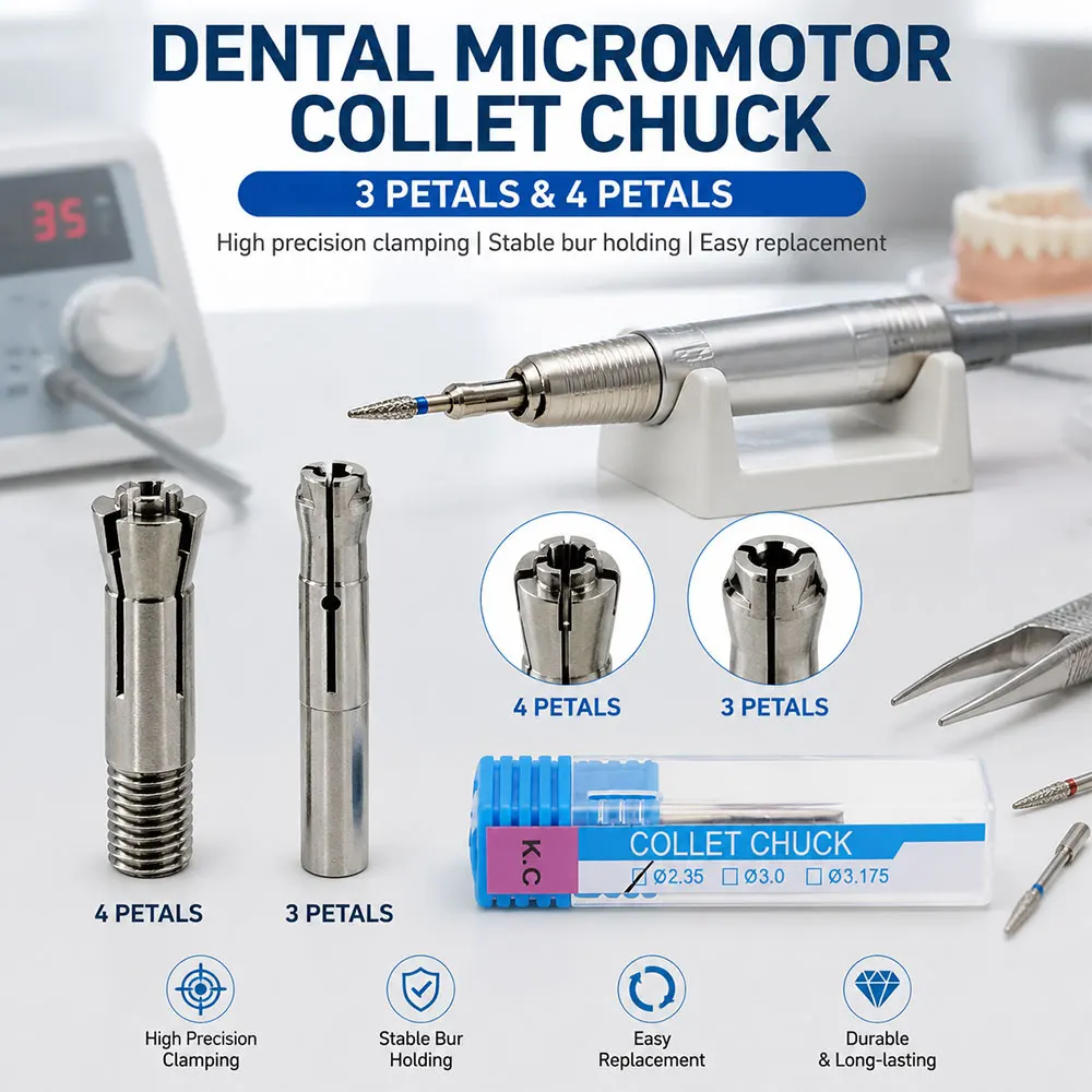 2pc Dental Polishing Machine Handpiece Converter Chuck Dentistry Three Lobed Four Lobed Spring Small Engraving Machine Accessory