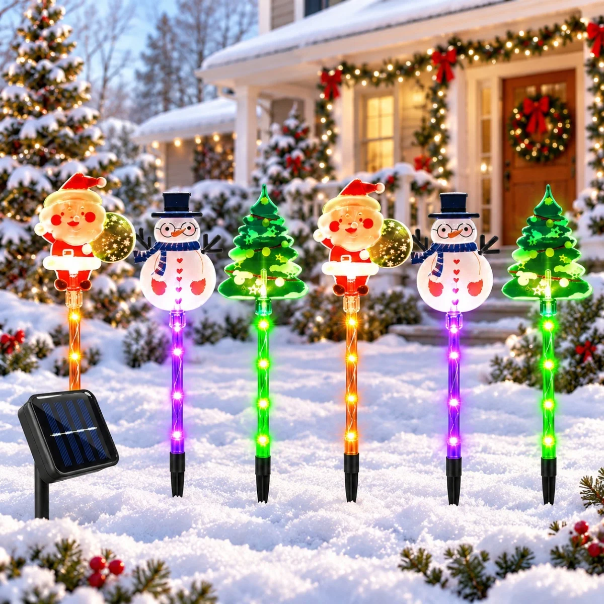 1pc Solar Mixed Christmas Stake Lights Santa Snowman Christmas Tree LED Pathway Lamp For Outdoor Lawn Yard Winter Xmas Decor