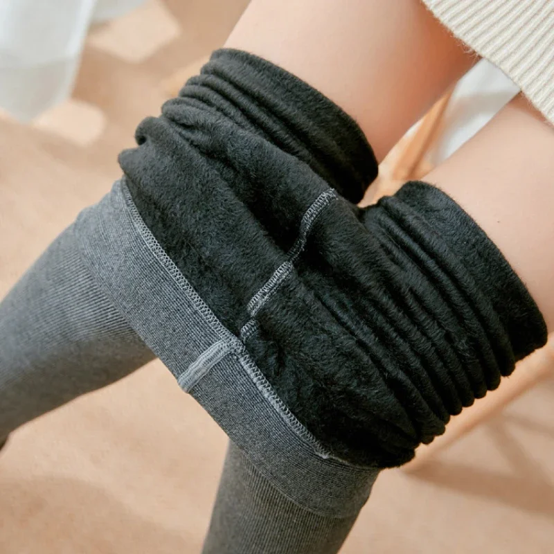 Thickened Add Velvet Women's Leggings Autumn Winter Threaded Cotton Bottoms High Elasticity Warm Pants Bare Toes One-piece Pants