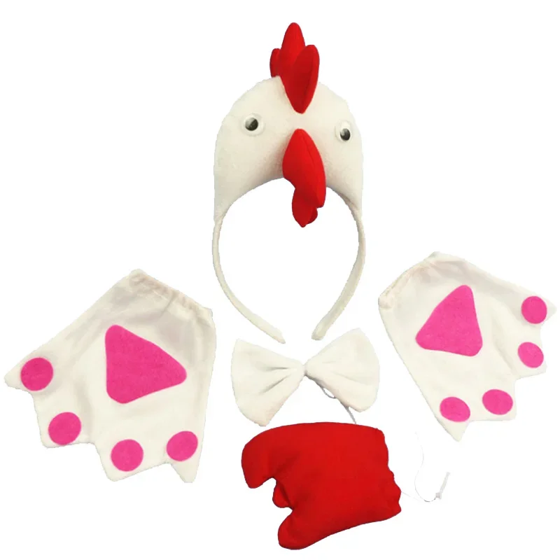 Party Yellow Chicken Cock Rooster Headband Bow Tie Tail Paws Gloves  Animal   Hair Bands   Plush  Halloween Costume Cosplay