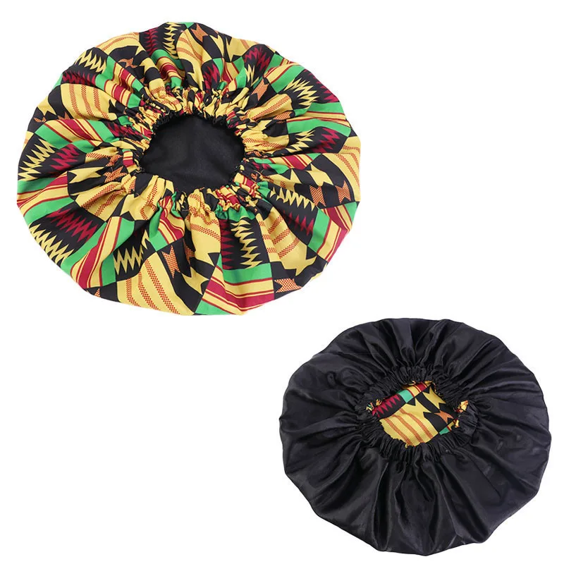 African Pattern Print Bonnet Hijabs Women Night Sleep Cap Double Layer Satin Turban Extra Large Head Wear Lady Head Wrap Hat