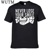 Never Lose Your Smile German Skull T-shirt Cotton T-shirt Fashionable and Simple Short-sleeved Top