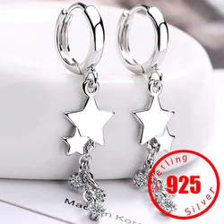 Exquisite Stamp 925 Sterling Silver Earrings Women Wedding Jewelry Popular Zircon Tassel Star Earring Lady Party Accessories