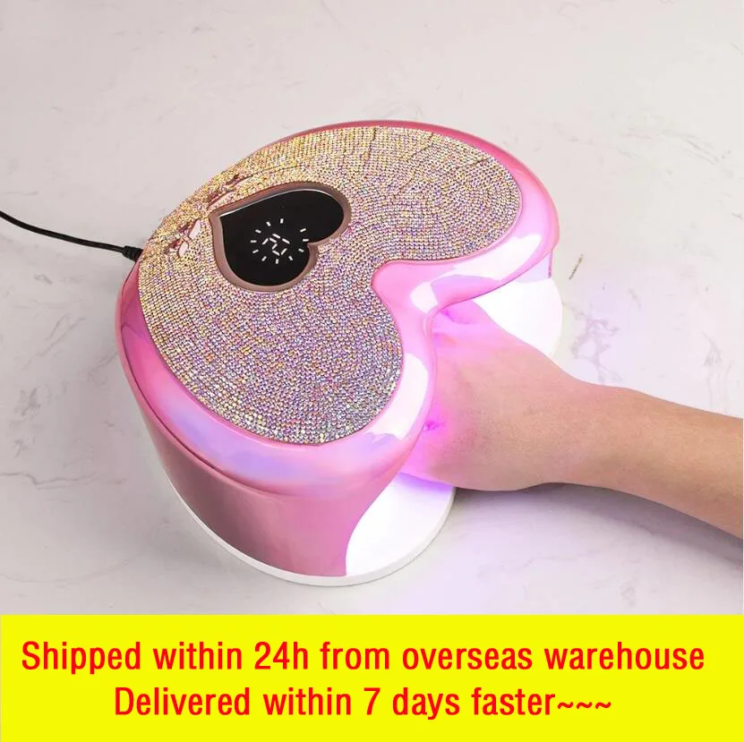 

Heart Shape Nail UV LED Lamp Make 96W Rechargeable Nail Lamp with Rhinestone Nail Gel Dryer Pedicure Machine LED Light for Nails