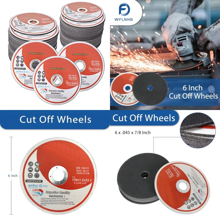 

100 Pack 6 Inch Cut Off Wheels for Metal and Stainless Steel Cutting Discs for Angle Grinders 6 x.045 x 7/8 Inch