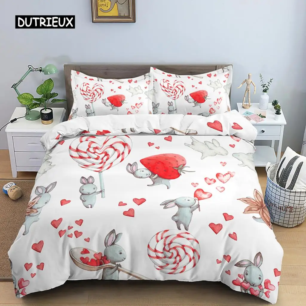 

Cute Animal Duvet Cover Set Cartoon Style Rabbit Bedding Set Queen King Size Microfiber Soft Quilt Cover 2/3Pcs Comforter Cover