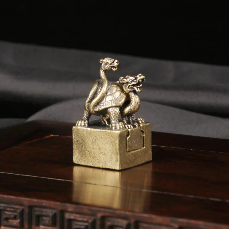 CH Brass Xuanwu Seal Ornament Divine Beast Seal Carving Mother Child Copper Seal Idle Seal Antique Collection Bronze Ware  decor