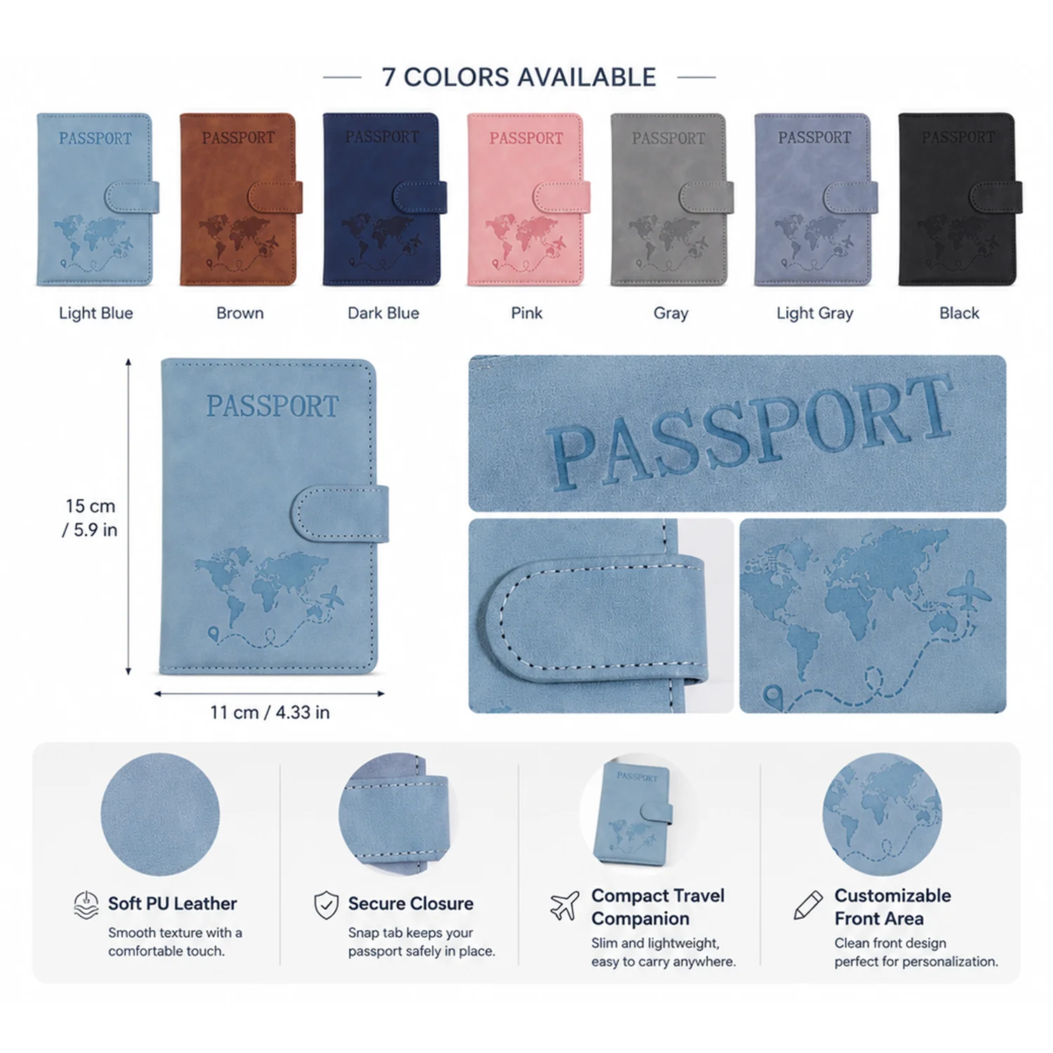 Personalized leather passport holder, vintage portable document organizer, laser-engraved name and phone number, Travel gift view 6