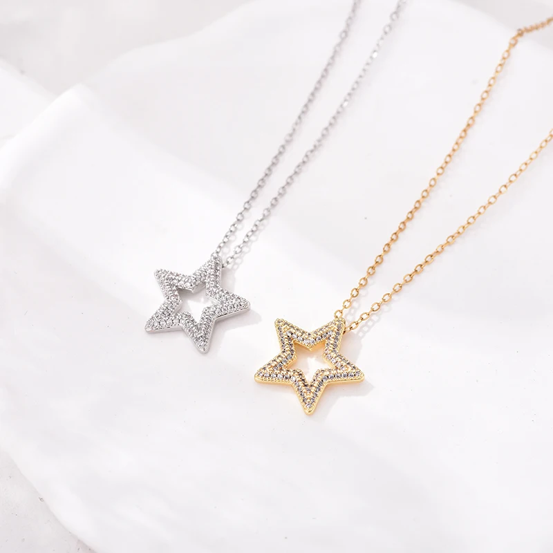 Trendige mehrfarbige Stern-Zirkon-Anhänger-Halskette für Frauen, Edelstahlkette, Vintage-Halskette, weiblicher Alltagsschmuck, Geschenk – Detail 10
